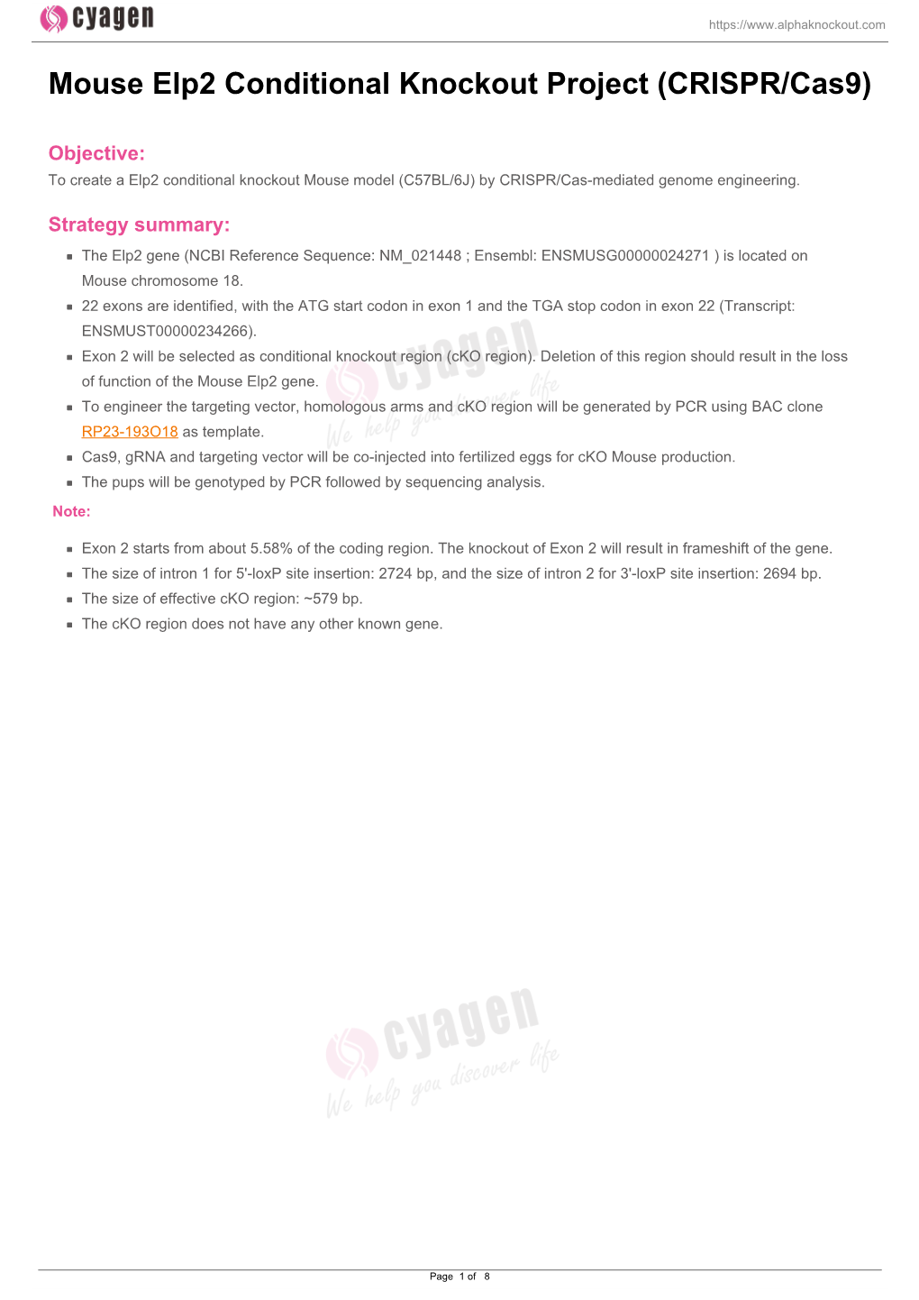 Mouse Elp2 Conditional Knockout Project (CRISPR/Cas9)