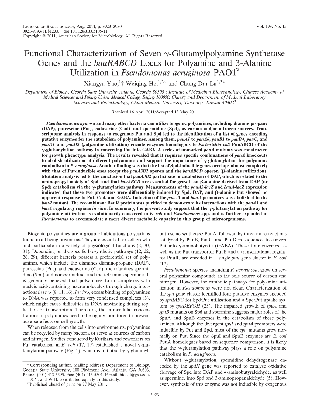 Functional Characterization of Seven Γ-Glutamylpolyamine Synthetase