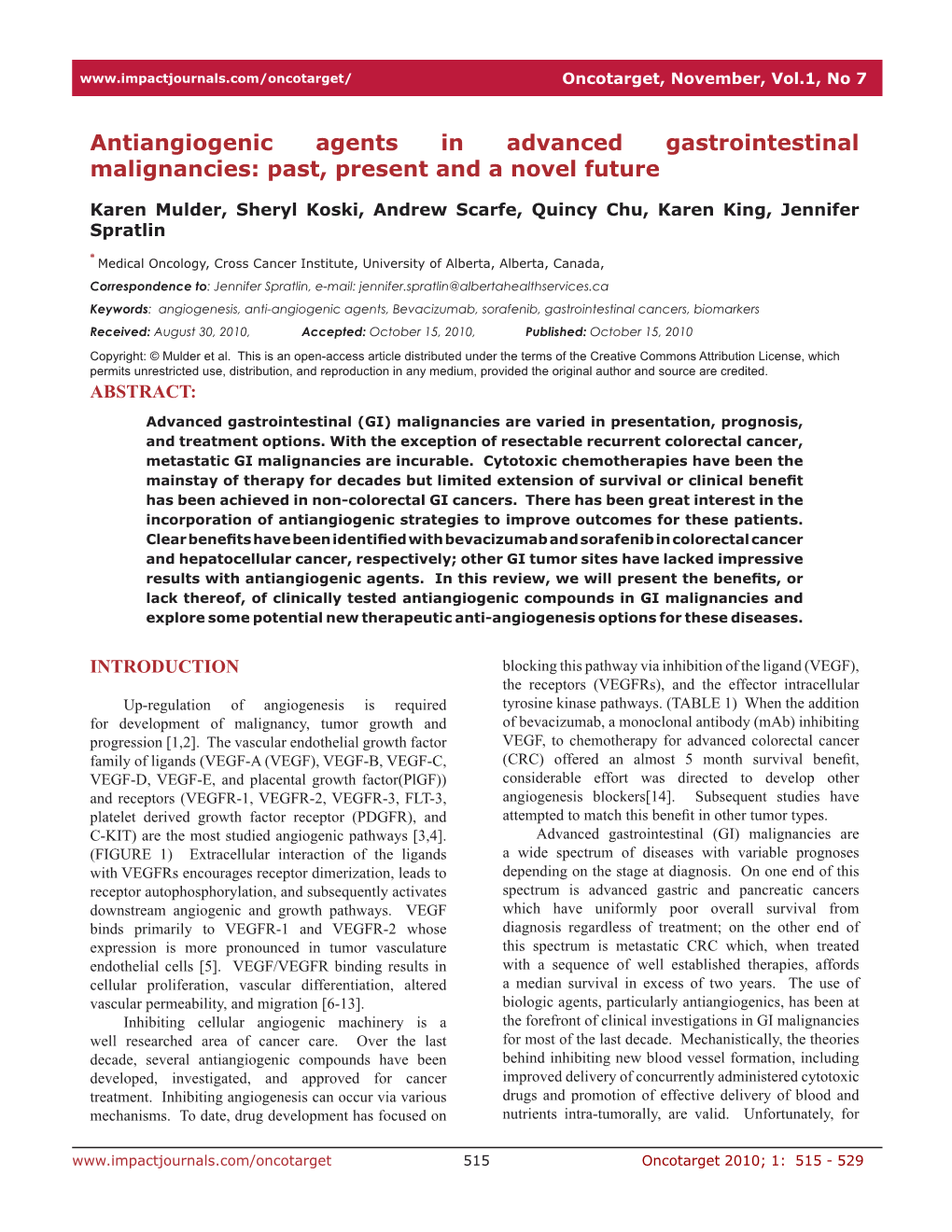 Antiangiogenic Agents in Advanced Gastrointestinal Malignancies: Past, Present and a Novel Future