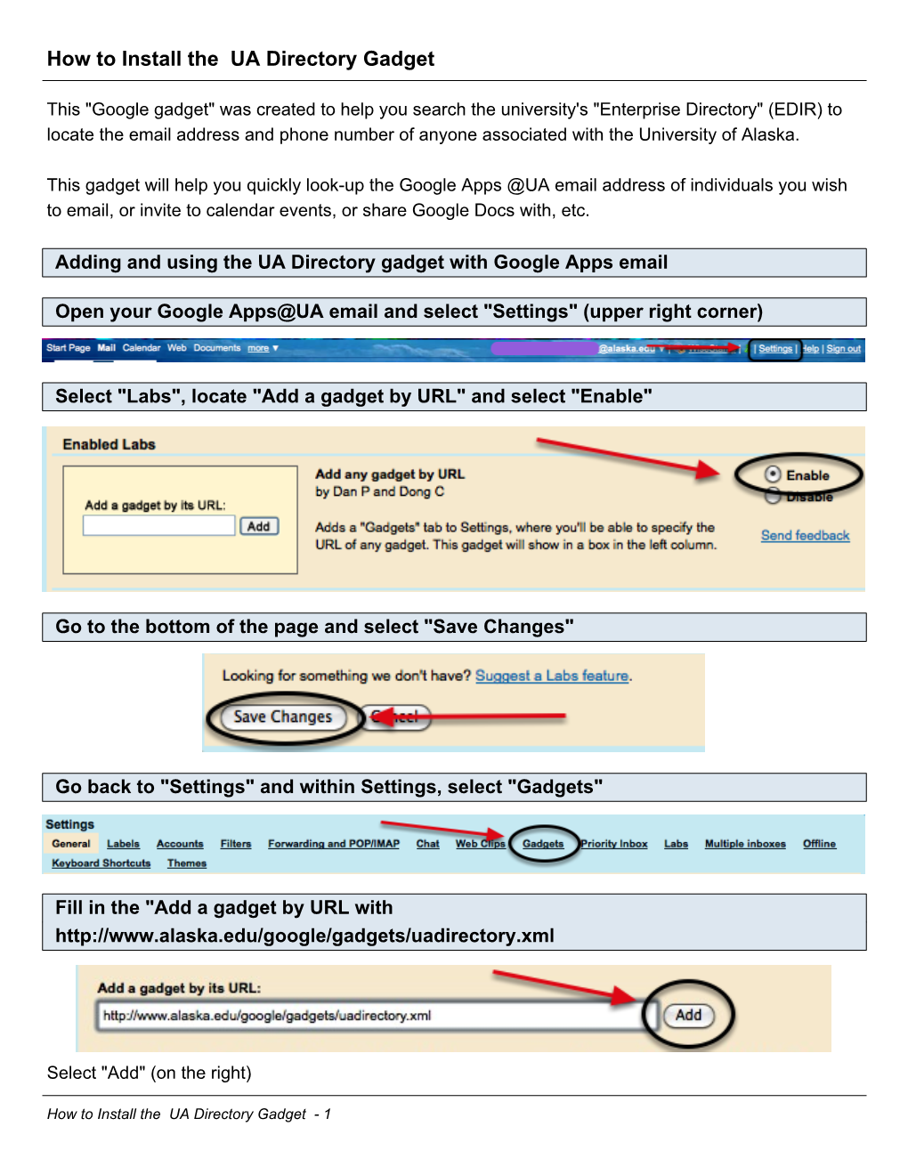 How to Install the UA Directory Gadget