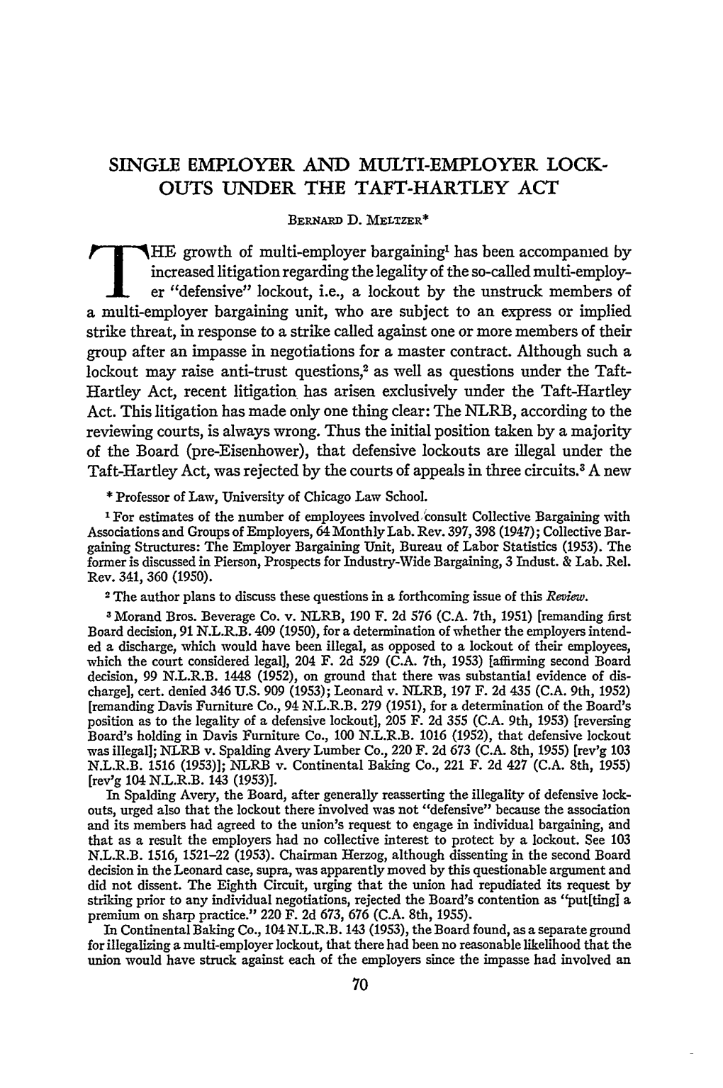 Single-Employer and Multi-Employer Lockouts Under the Taft-Hartley