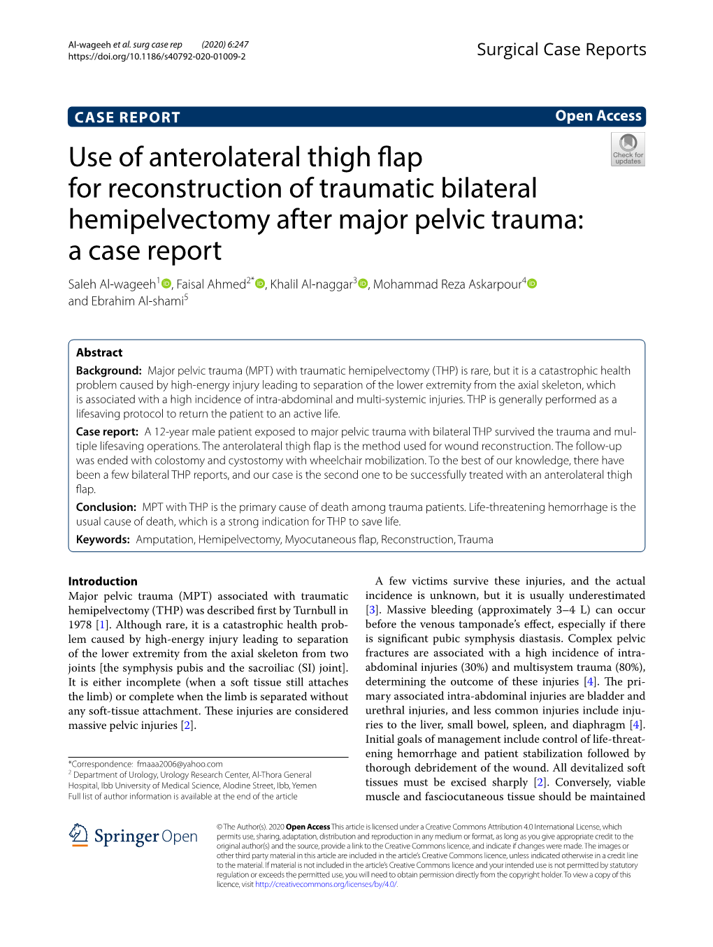 Use of Anterolateral Thigh Flap for Reconstruction of Traumatic Bilateral Hemipelvectomy After Major Pelvic Trauma