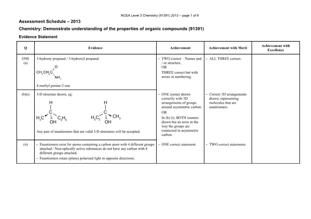 NCEA Level 3 Chemistry (91391) 2013 Assessment Schedule