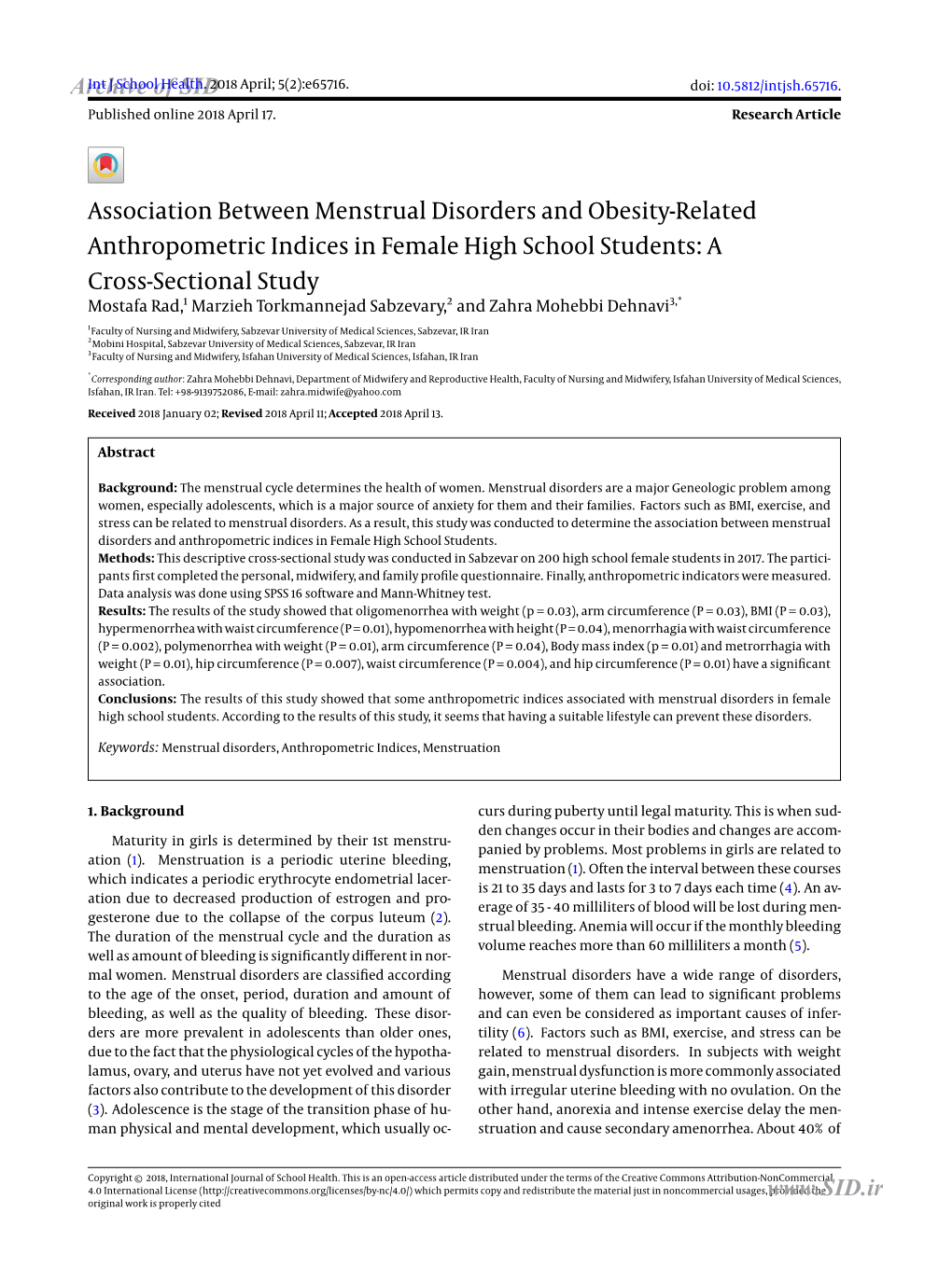 Association Between Menstrual Disorders and Obesity