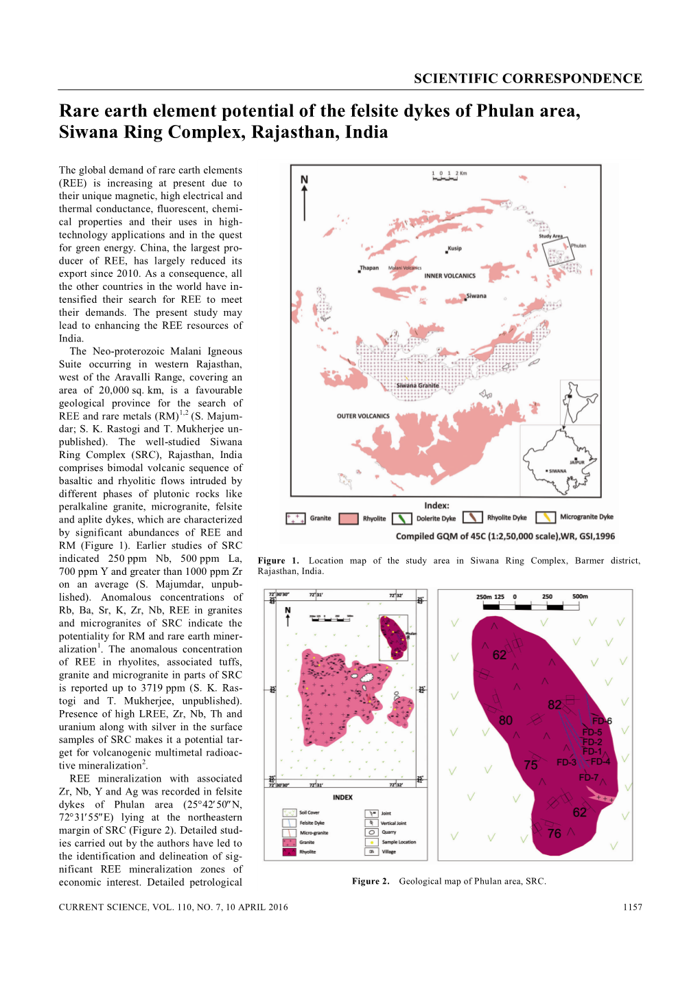 Rare Earth Element Potential of the Felsite Dykes of Phulan Area, Siwana Ring Complex, Rajasthan, India