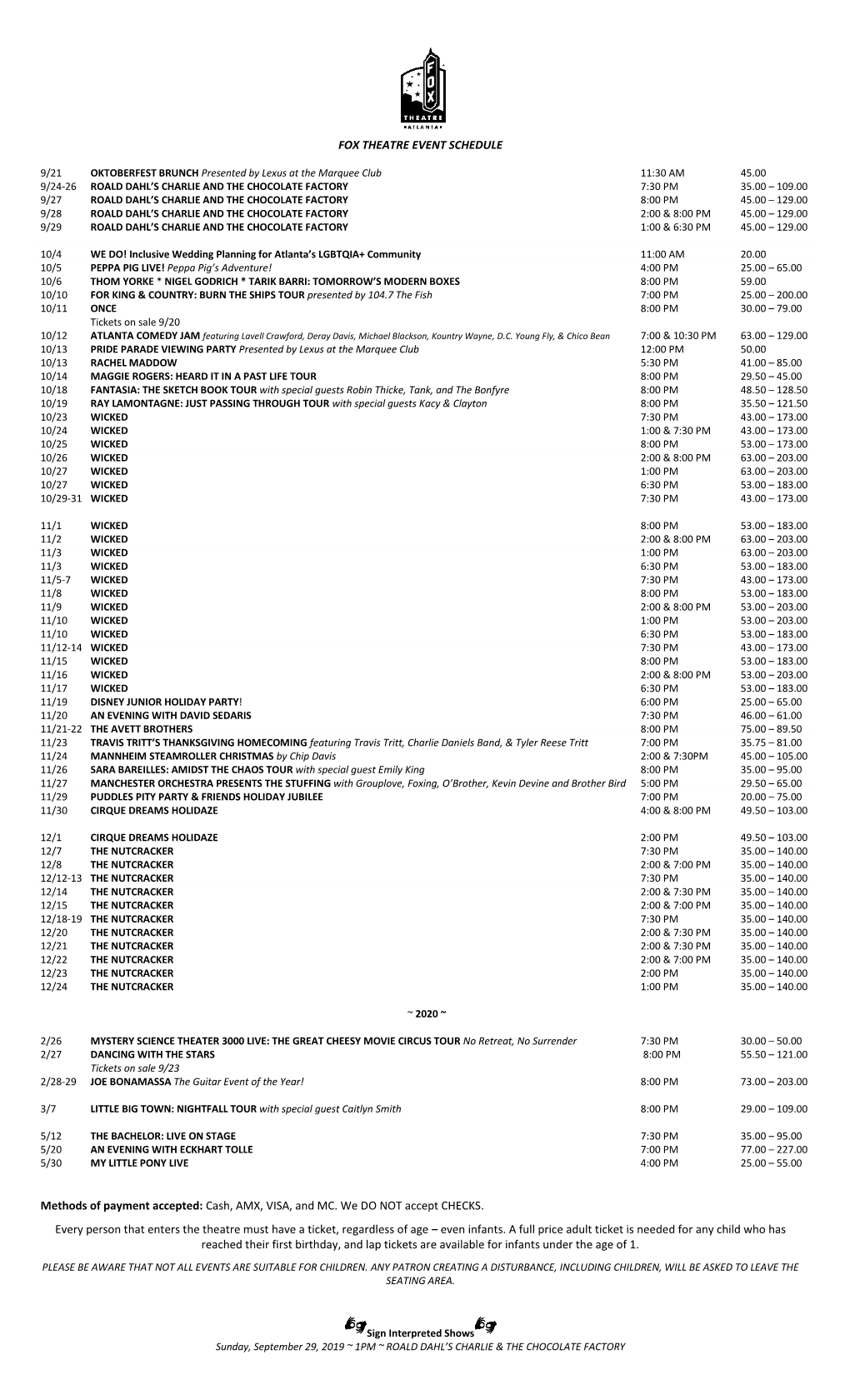 Fox Theatre Event Schedule