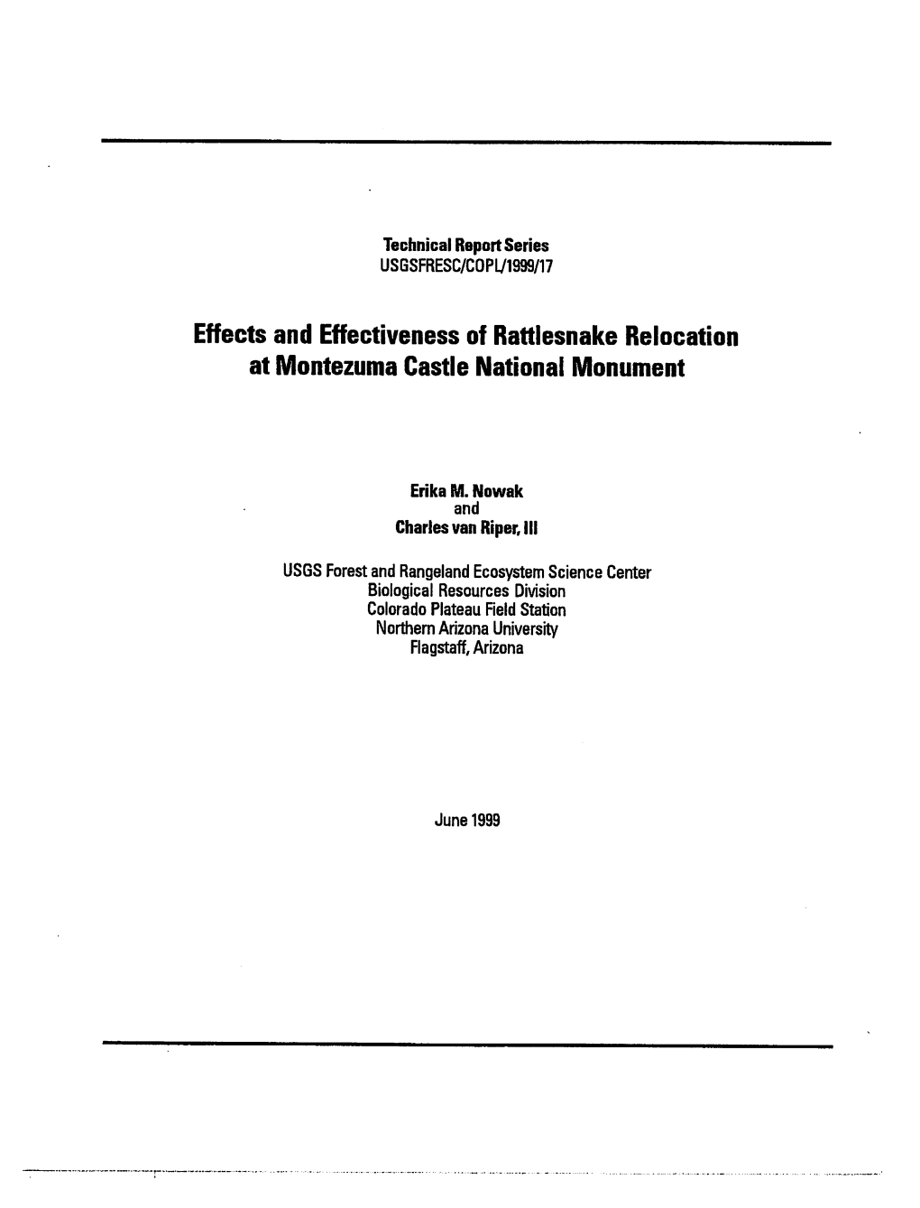 Effects and Effectiveness of Rattlesnake Relocation at Montezuma Castle National Monument
