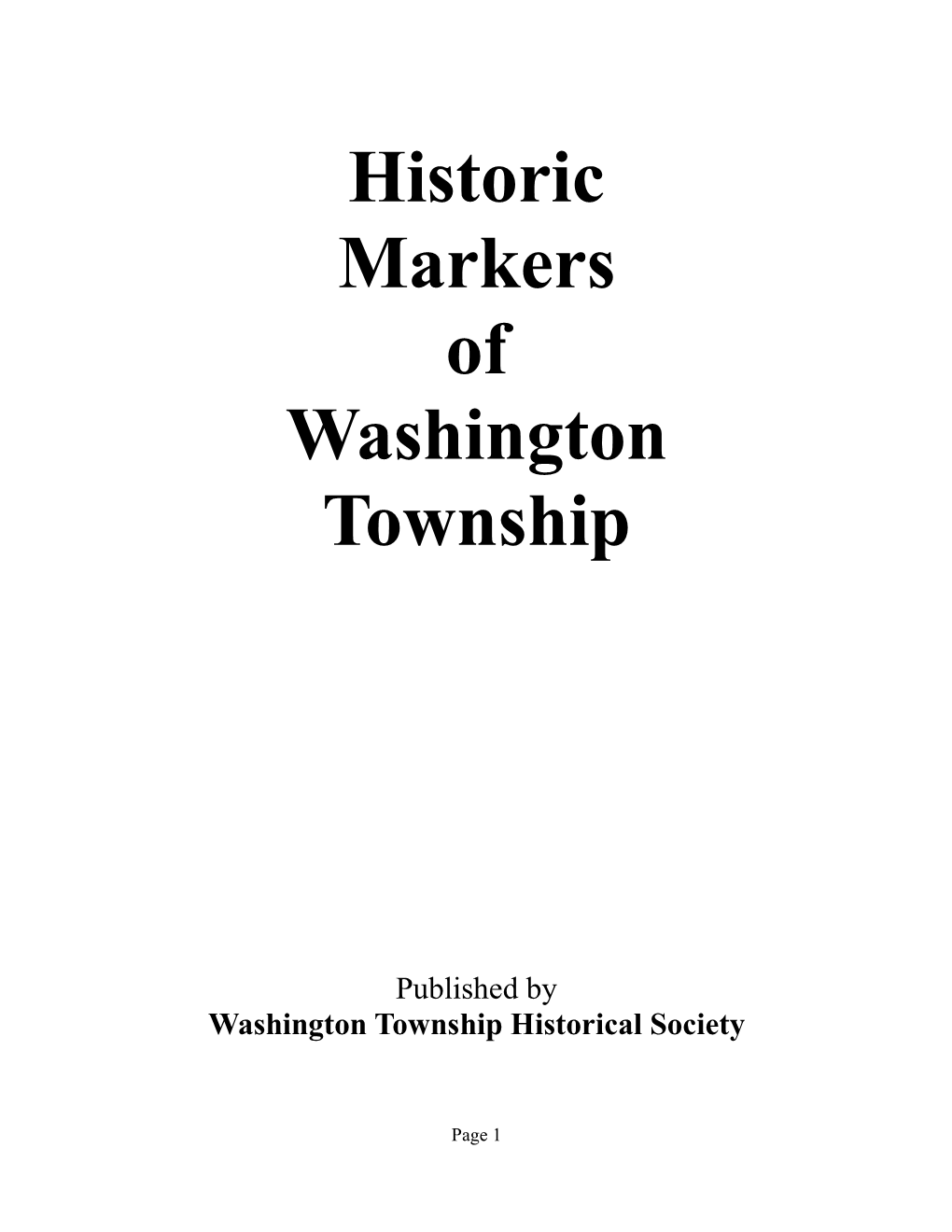 Historic Markers of Washington Township