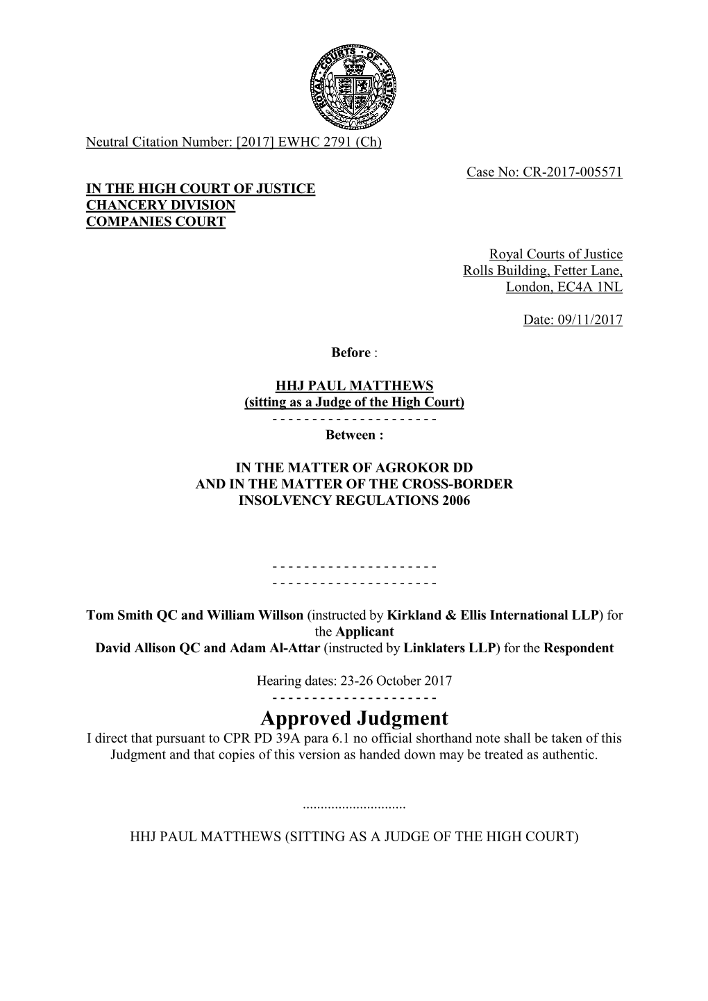 High Court Judgment Template