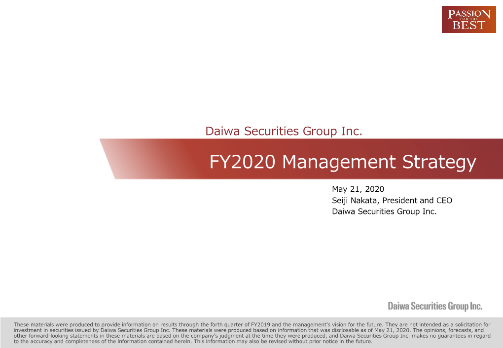 FY2020 Management Strategy