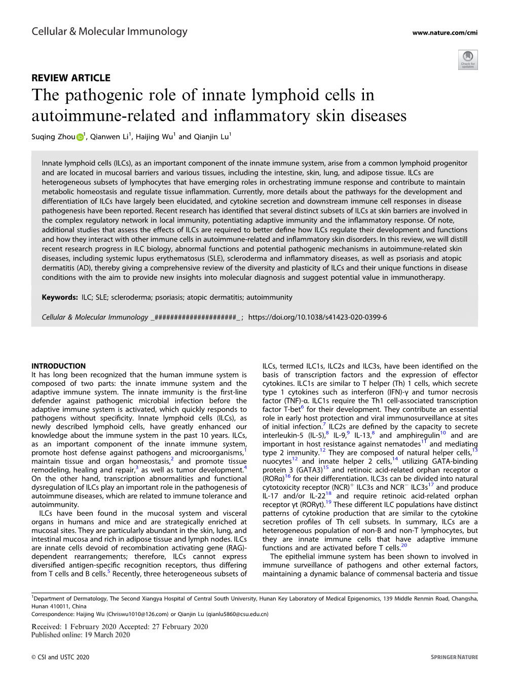 The Pathogenic Role of Innate Lymphoid Cells in Autoimmune-Related and Inﬂammatory Skin Diseases