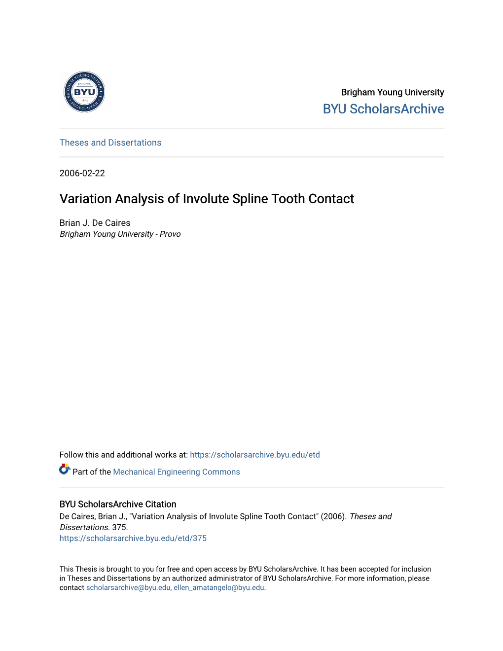 Variation Analysis of Involute Spline Tooth Contact