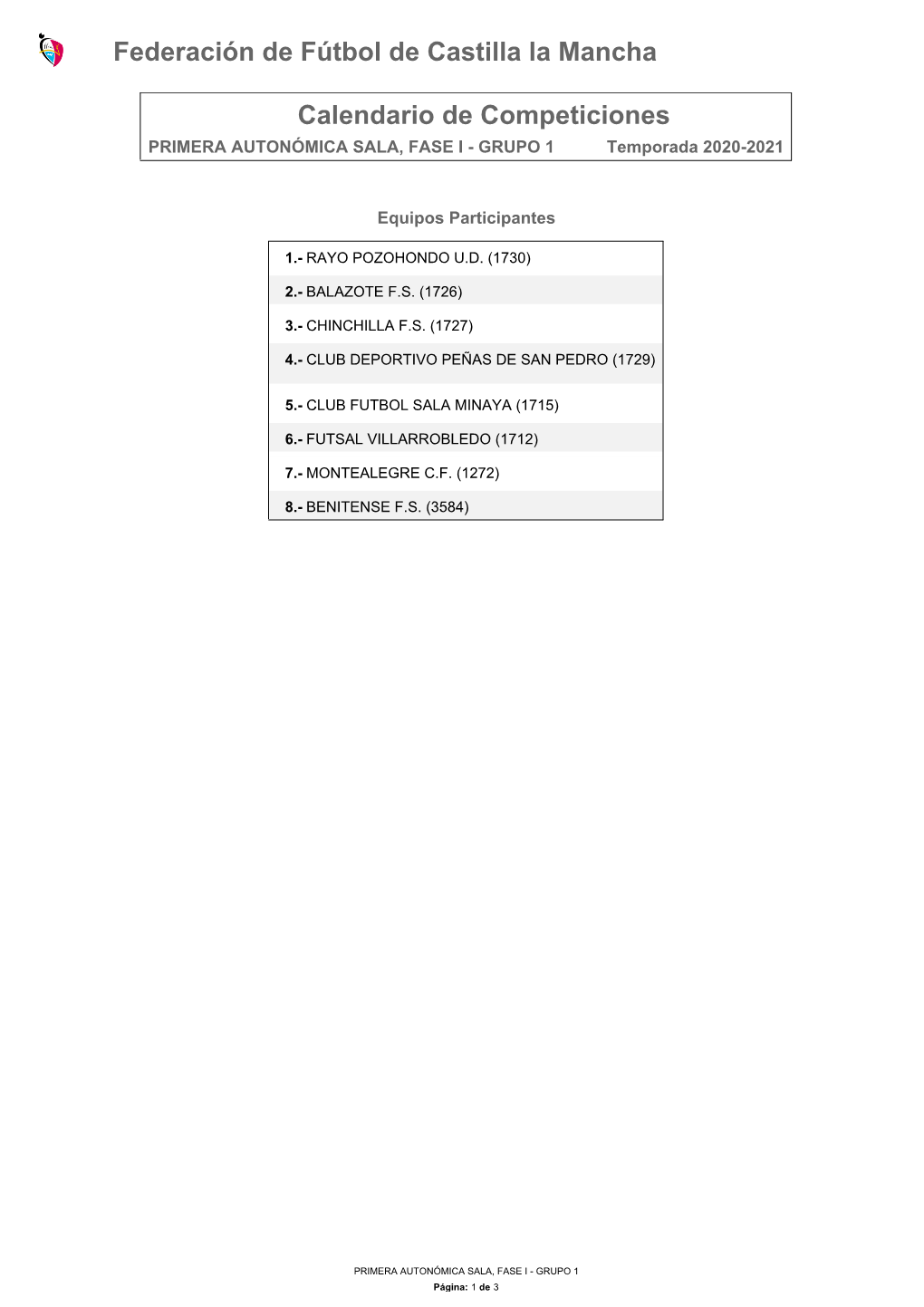 Calendario De Competición