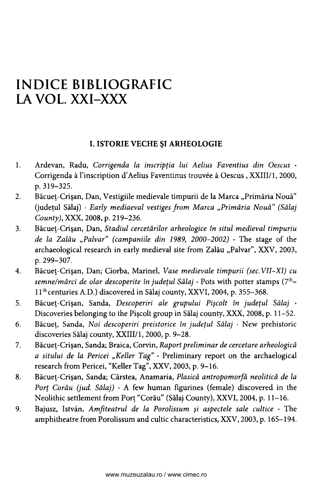 Indice Bibliografic La Vol. Xxi-Xxx