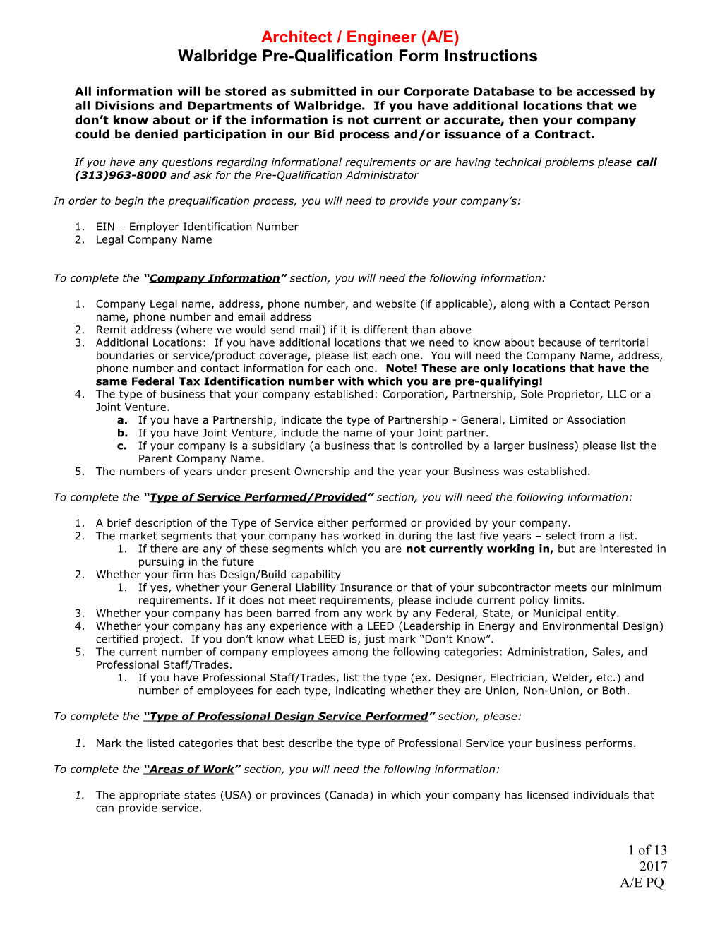 Pre-Qualification Form Instructions (A/E)