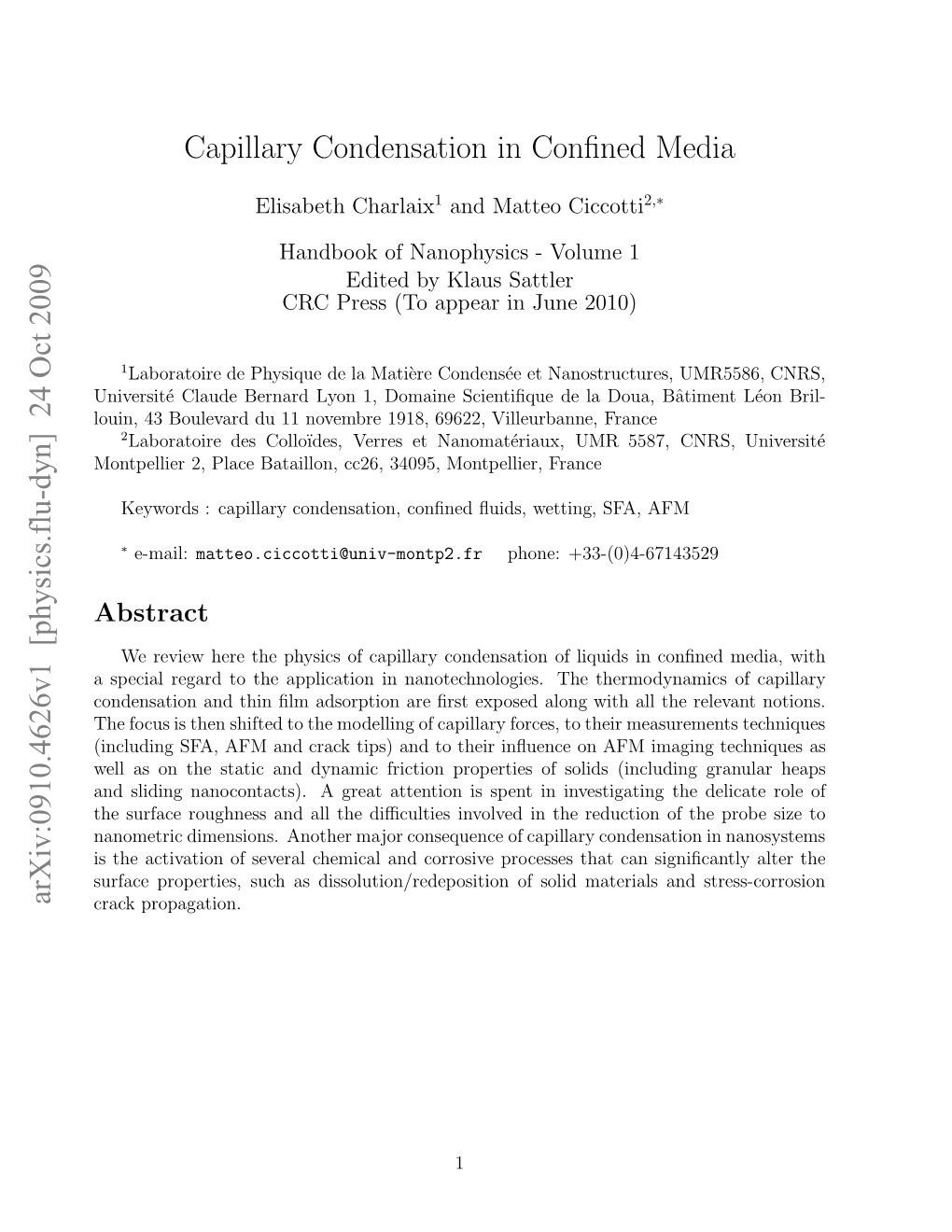 Capillary Condensation in Confined Media