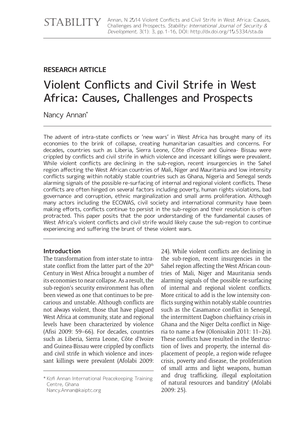 Violent Conflicts and Civil Strife in West Africa: Causes, Stability Challenges and Prospects
