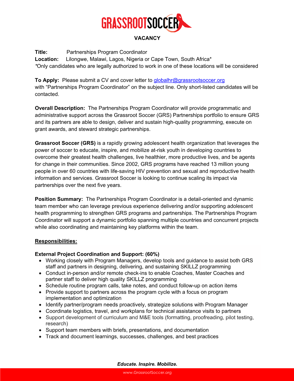 Partnerships Program Coordinator Location