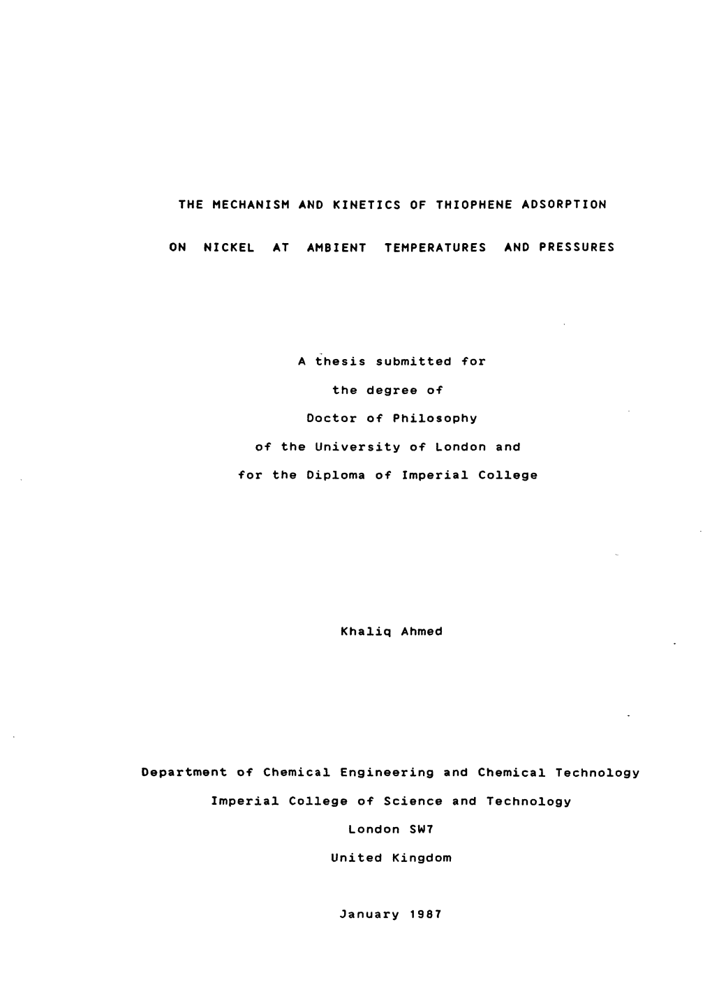 The Mechanism and Kinetics of Thiophene Adsorption On