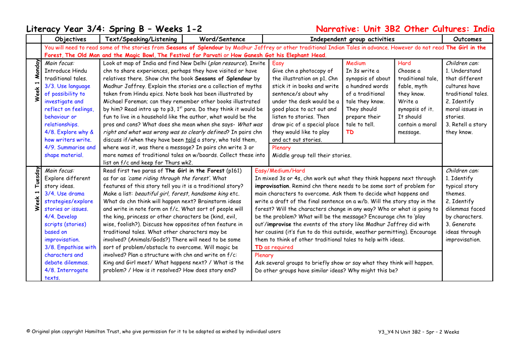 Weekly Plan for Literacy: Year 1 s6