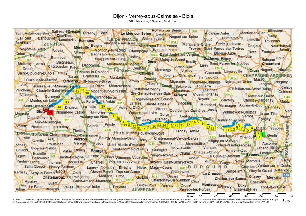 Dijon - Verrey-Sous-Salmaise - Blois 369.1 Kilometer; 5 Stunden, 48 Minuten