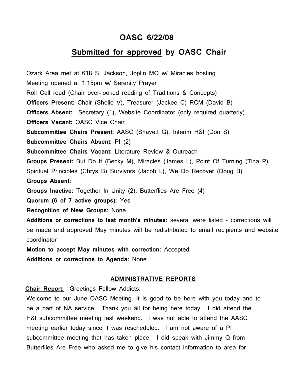 Submitted for Approved by OASC Chair