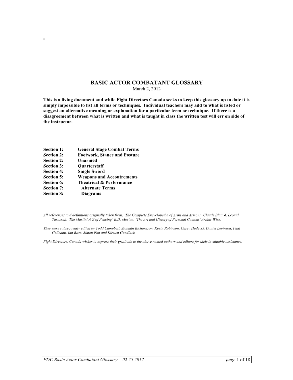 Basic Actor Combatant Glossary 2012