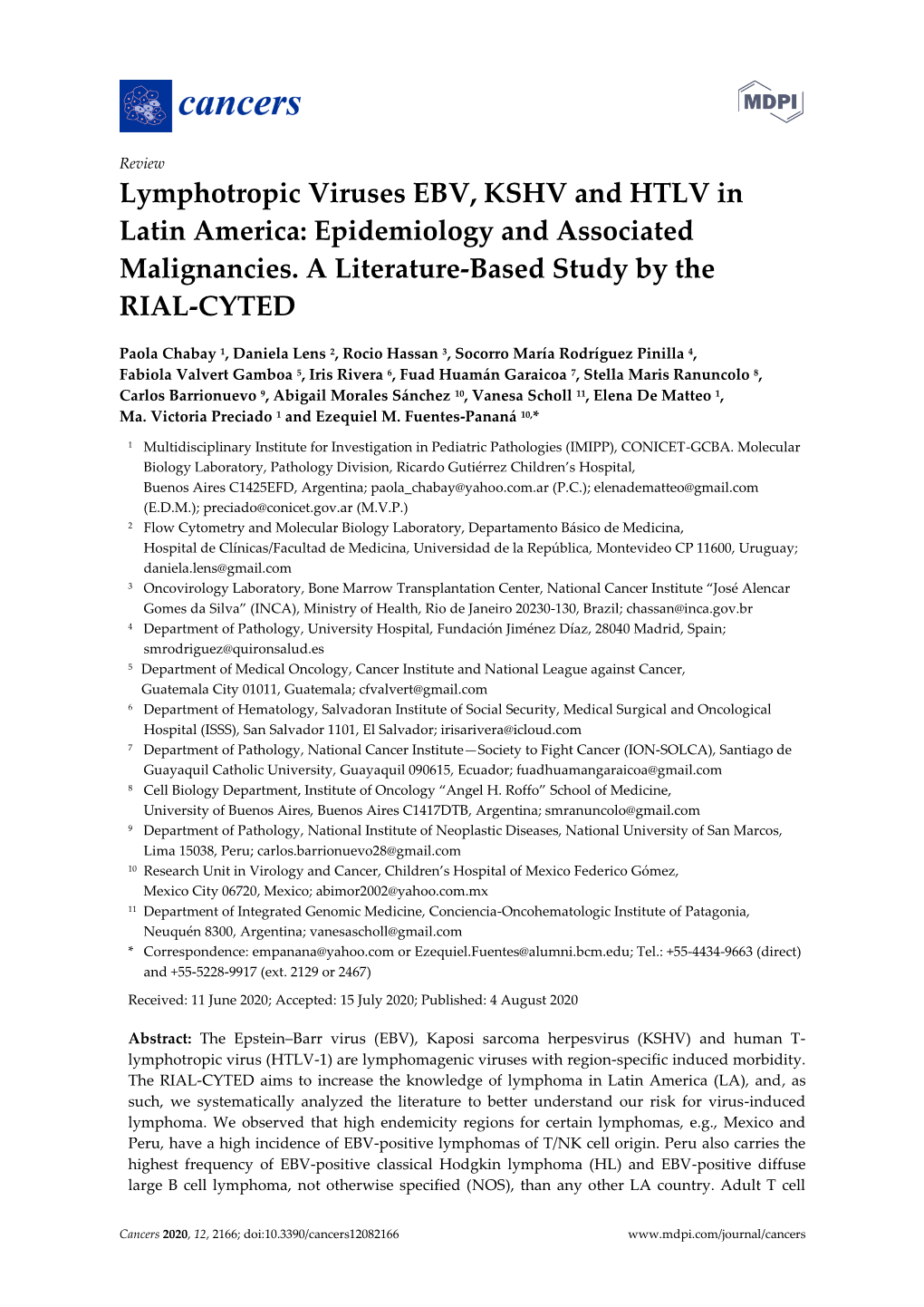 Lymphotropic Viruses EBV, KSHV and HTLV in Latin America: Epidemiology and Associated Malignancies