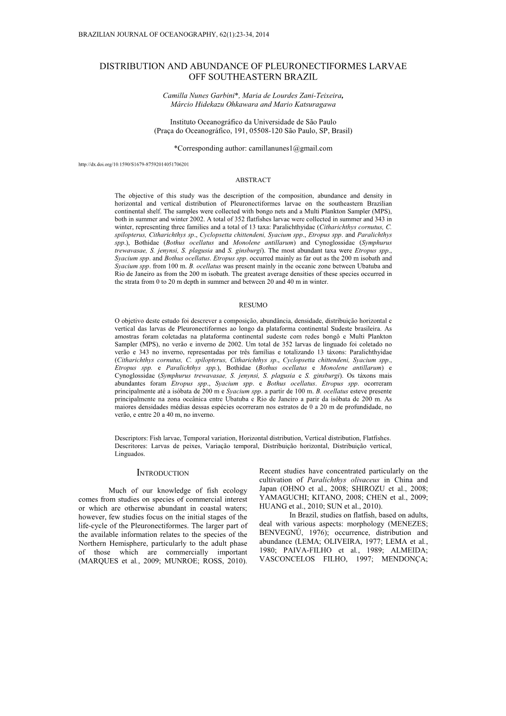 Distribution and Abundance of Pleuronectiformes Larvae Off Southeastern Brazil