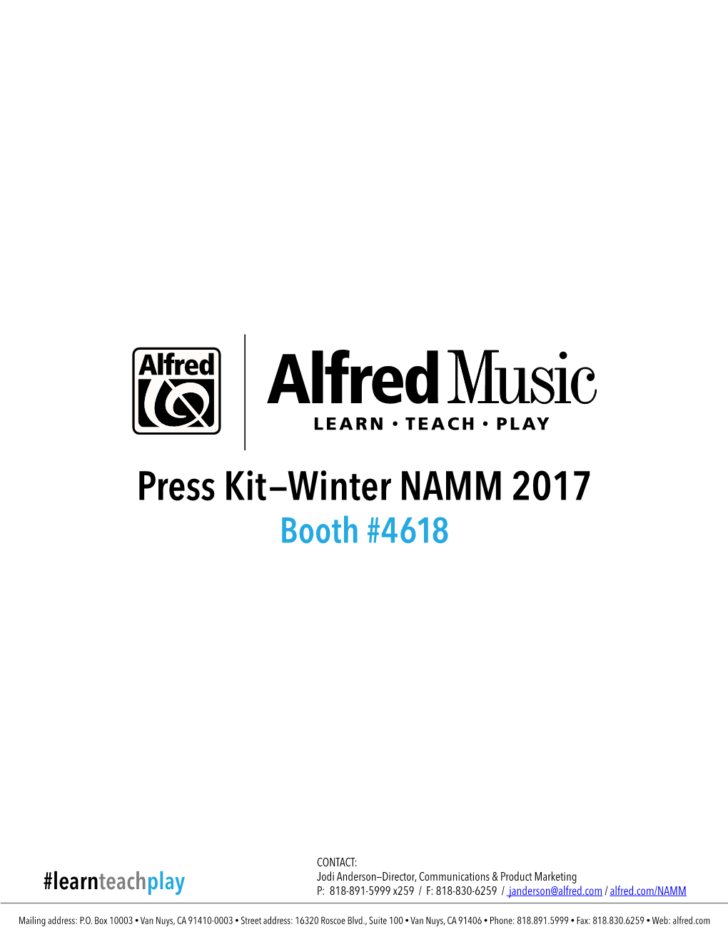 Press Kit—Winter NAMM 2017 Booth #4618