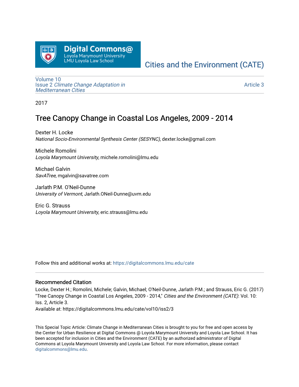 Tree Canopy Change in Coastal Los Angeles, 2009 - 2014