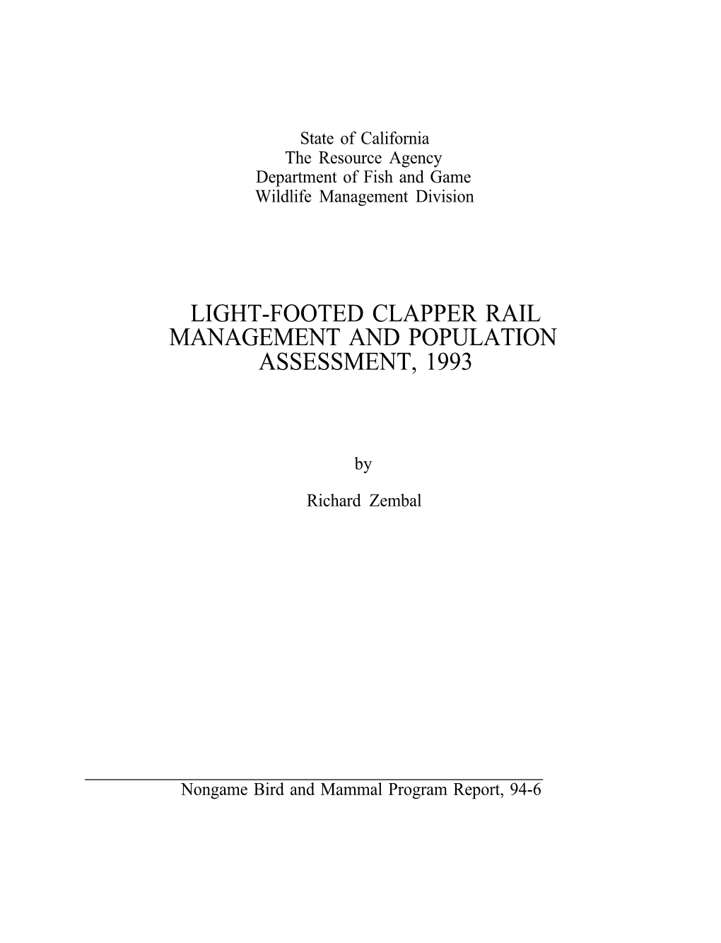 Light-Footed Clapper Rail Management and Population Assessment, 1993