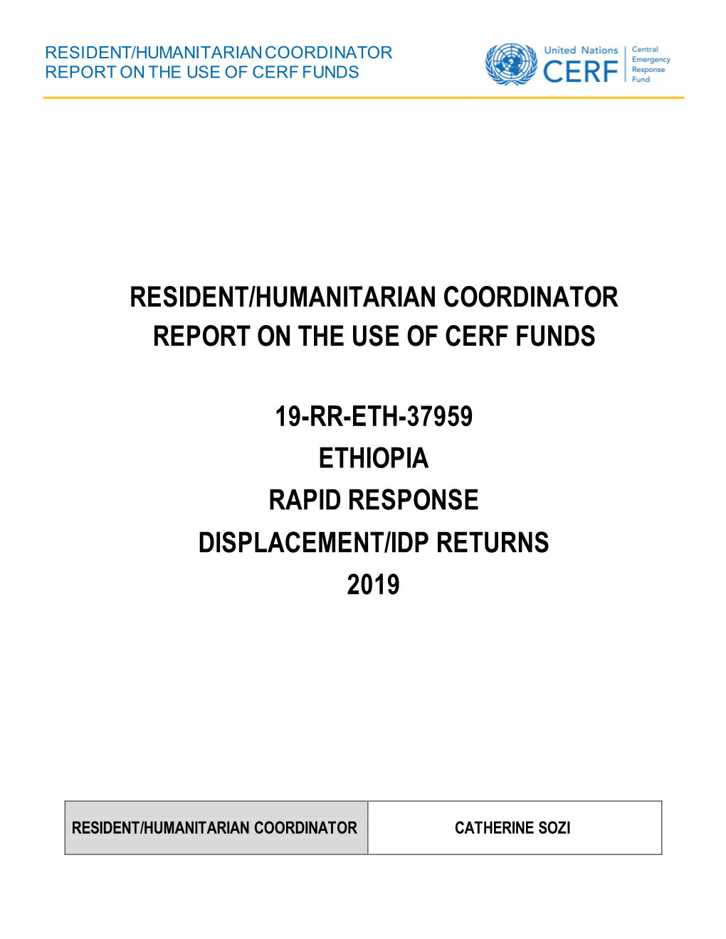 Ethiopia Rapid Response Displacement/Idp Returns 2019