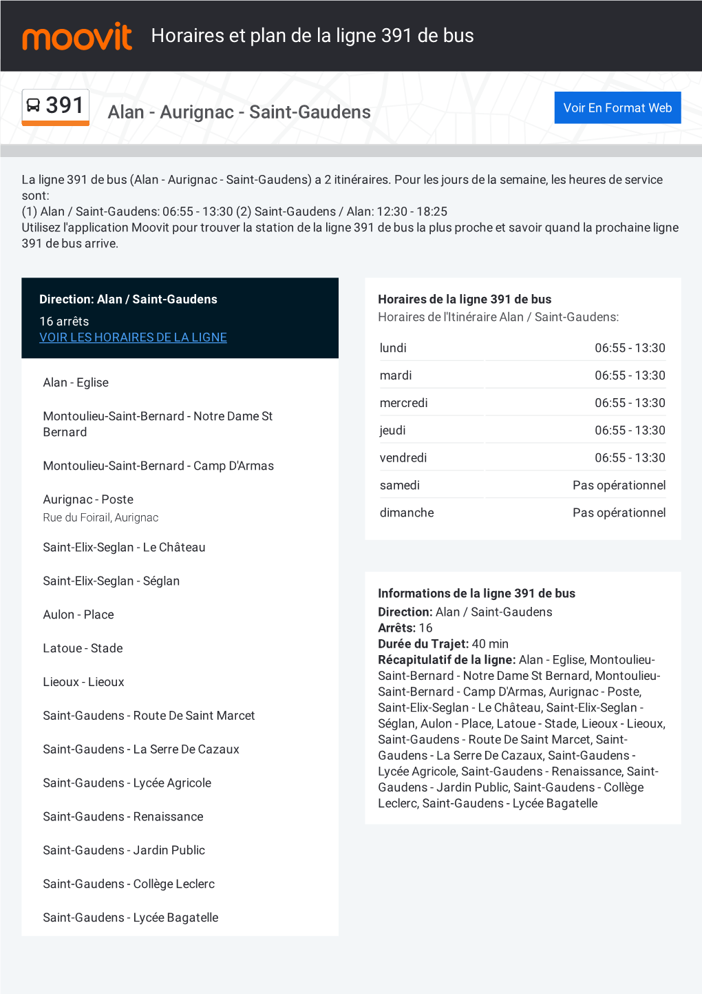 Horaires Et Trajet De La Ligne 391 De Bus Sur Une Carte