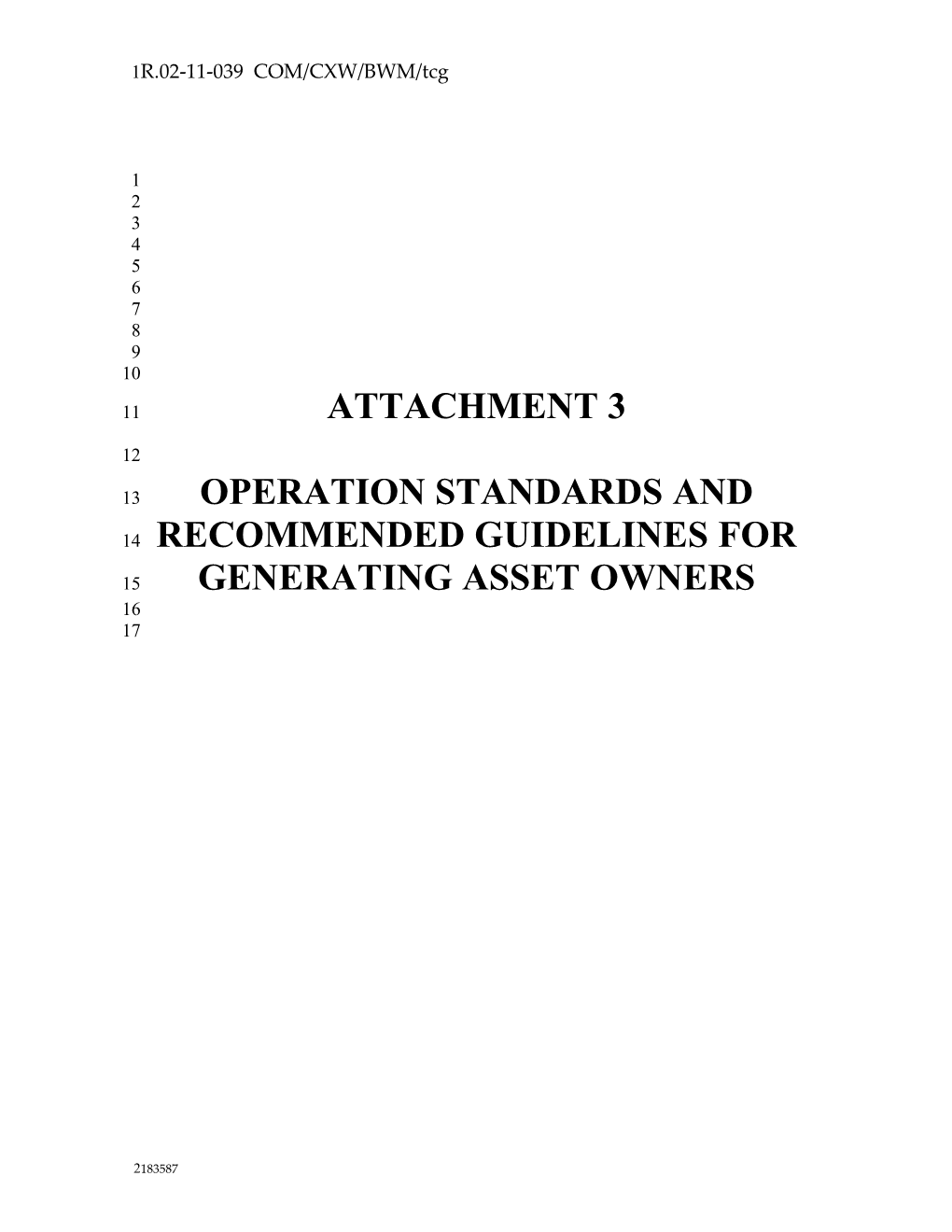 Operation Standards and Recommended Guidelines for Generating Asset Owners