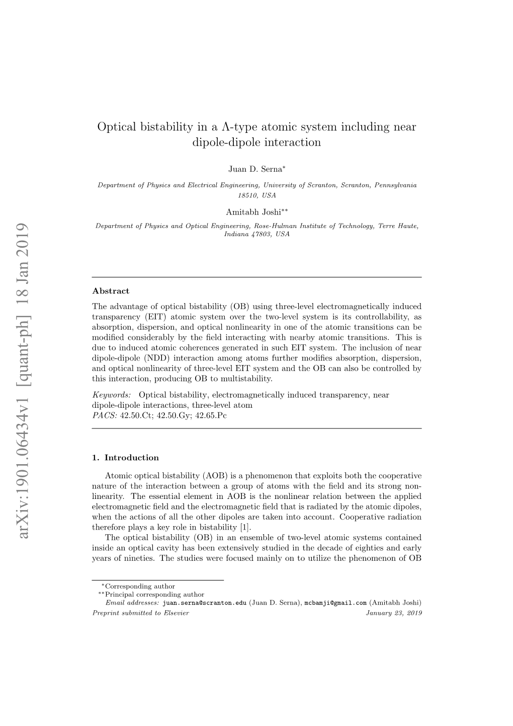 Optical Bistability in a $\Lambda $-Type Atomic System Including Near