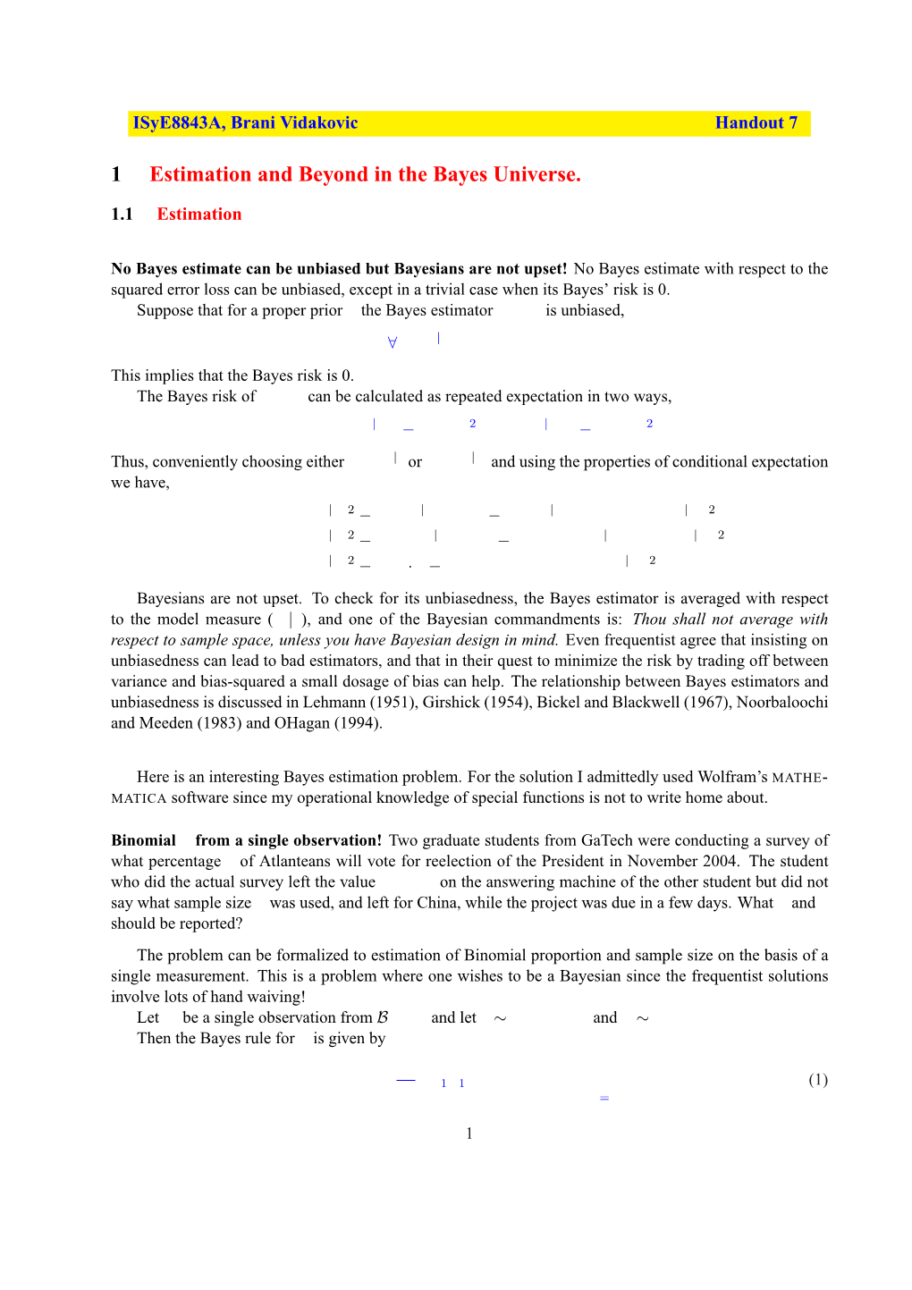 1 Estimation and Beyond in the Bayes Universe