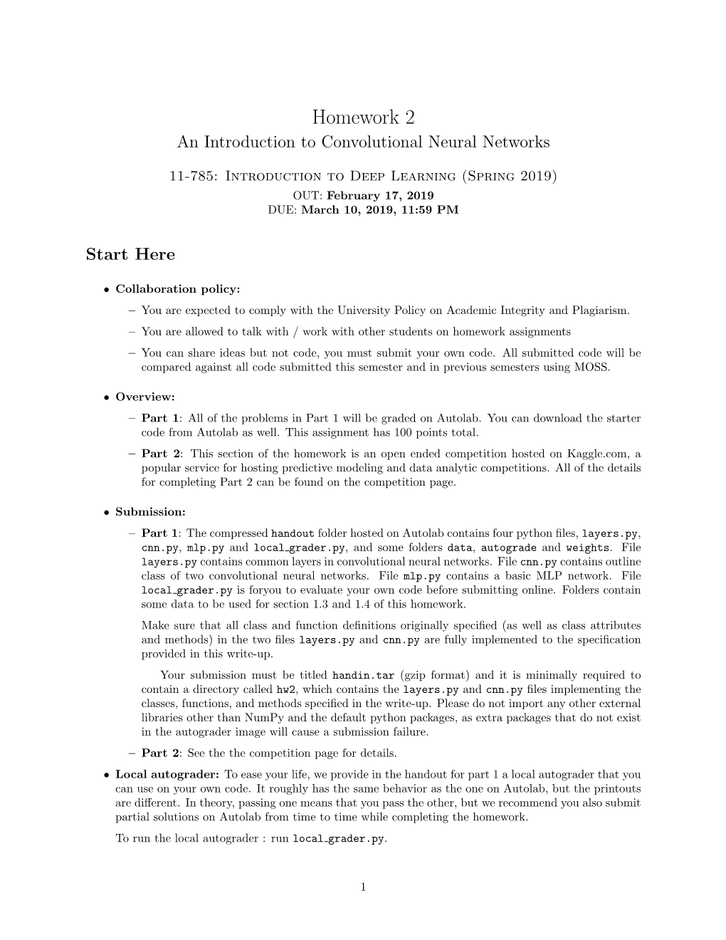 Homework 2 an Introduction to Convolutional Neural Networks