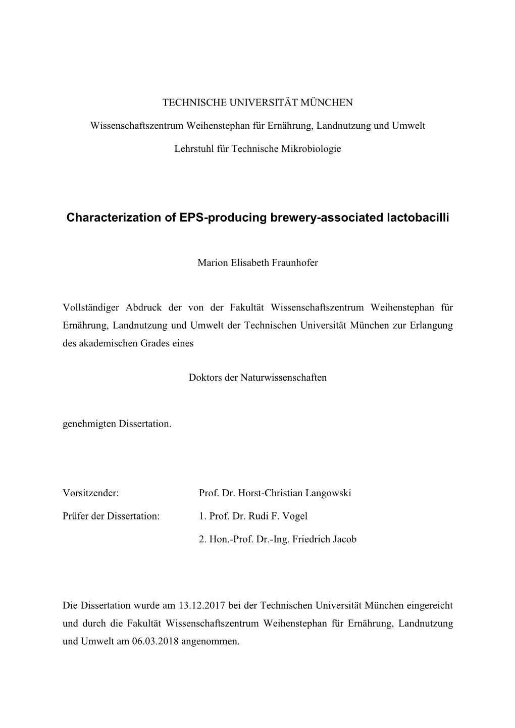 Characterization of EPS-Producing Brewery-Associated Lactobacilli