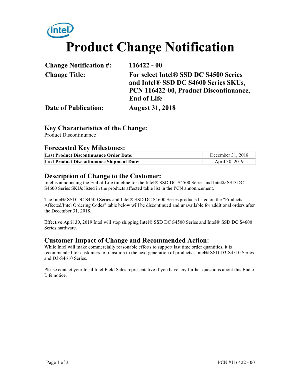 Product Change Notification