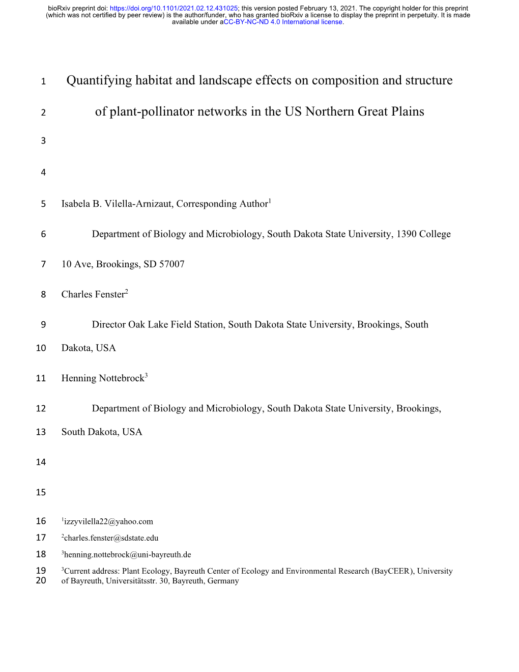 Quantifying Habitat and Landscape Effects on Composition and Structure of Plant-Pollinator Networks in the US Northern Great