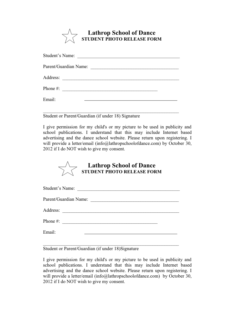 Student Re-Registration Form