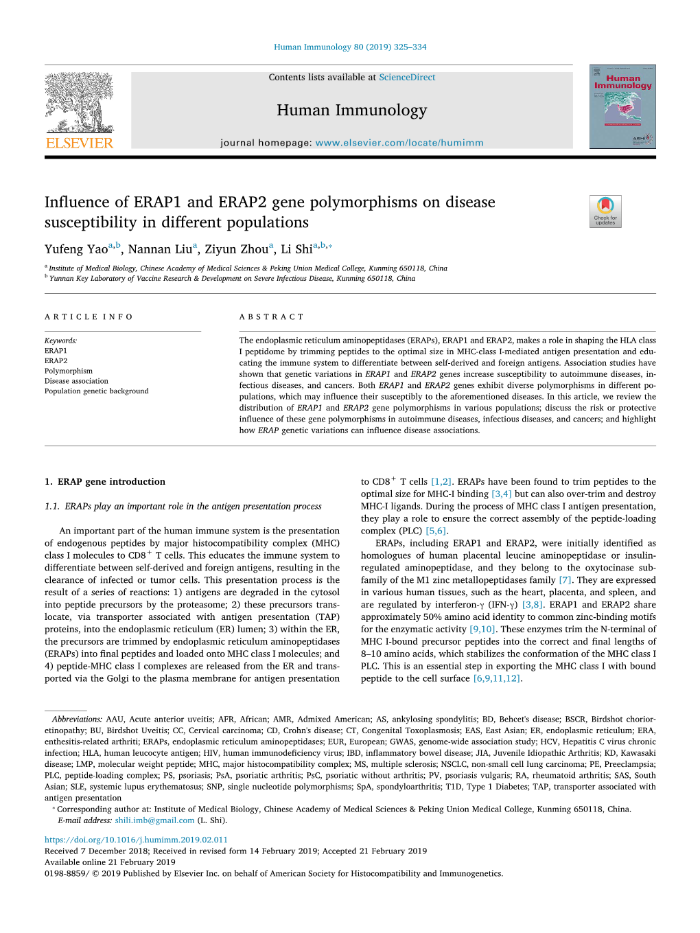 Influence of ERAP1 and ERAP2 Gene Polymorphisms on Disease