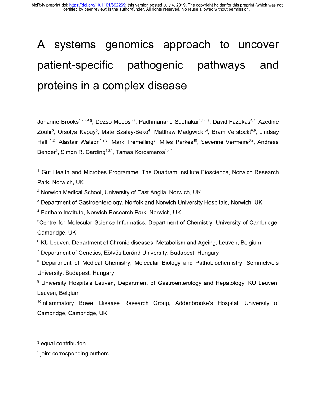 A Systems Genomics Approach to Uncover Patient-Specific Pathogenic Pathways and Proteins in a Complex Disease