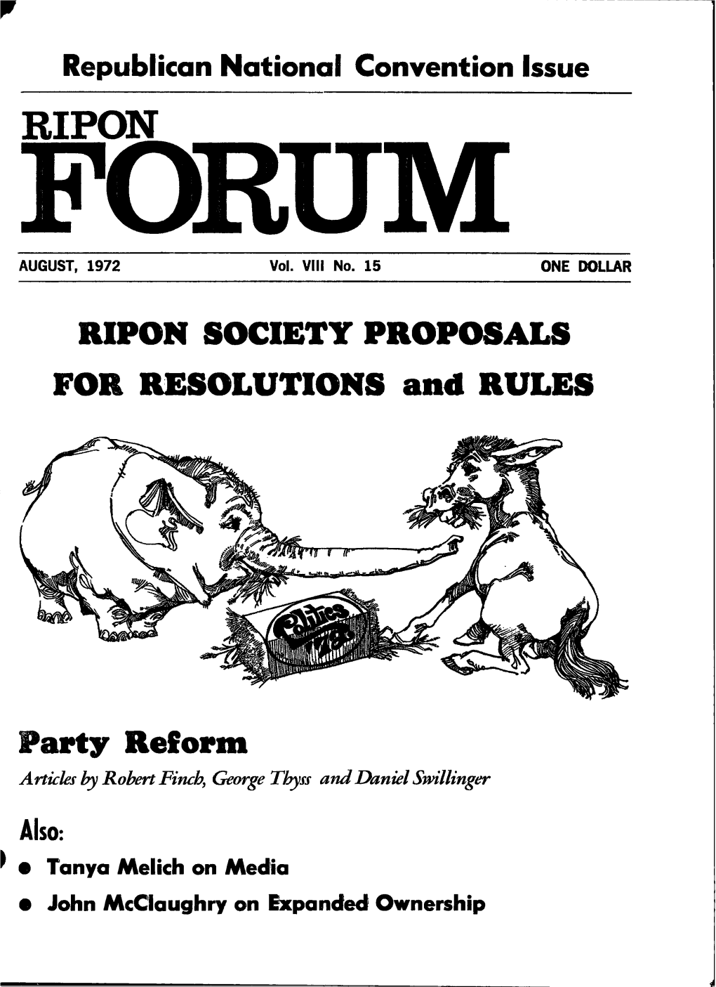 RIPON SOCIETY PROPOSALS FOB RESOLUTIONS and RULES Party