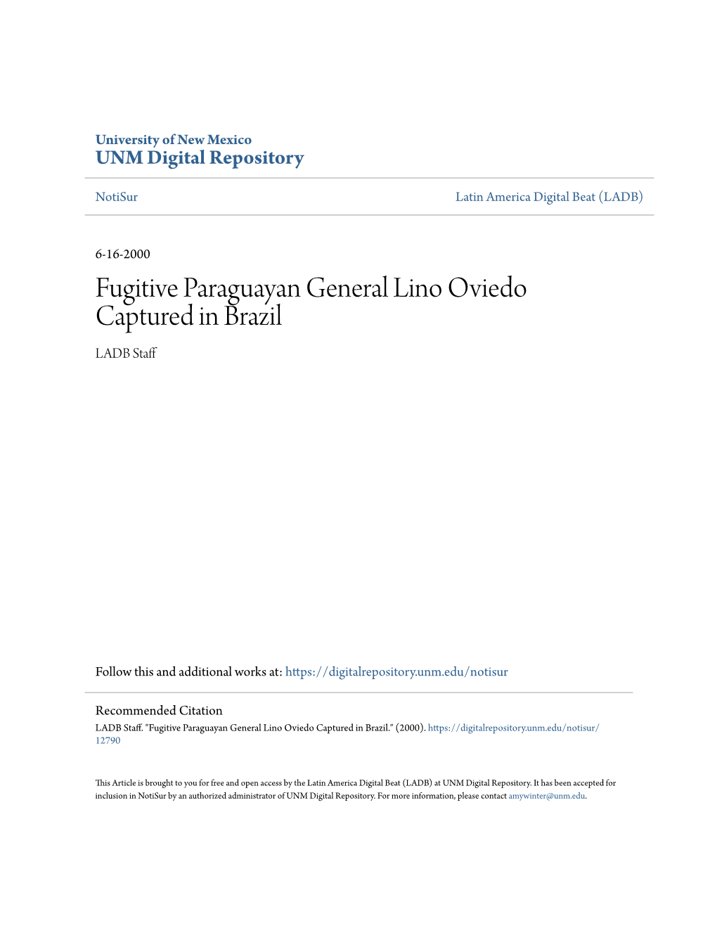 Fugitive Paraguayan General Lino Oviedo Captured in Brazil LADB Staff