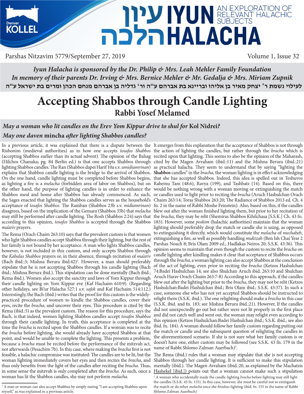 Accepting Shabbos Through Candle Lighting