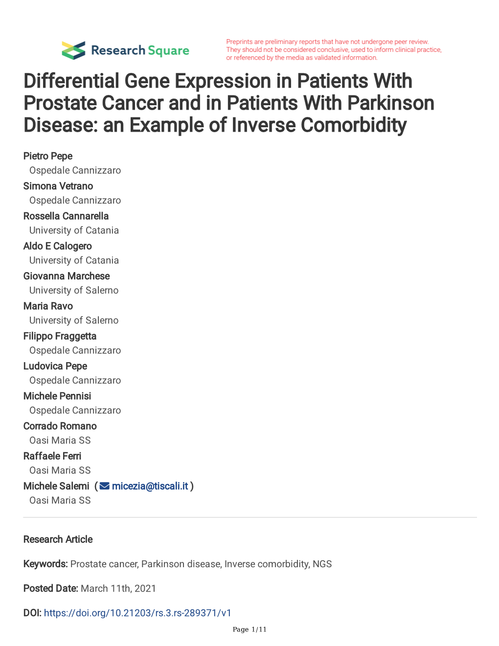 Differential Gene Expression in Patients with Prostate Cancer and in Patients with Parkinson Disease: an Example of Inverse Comorbidity