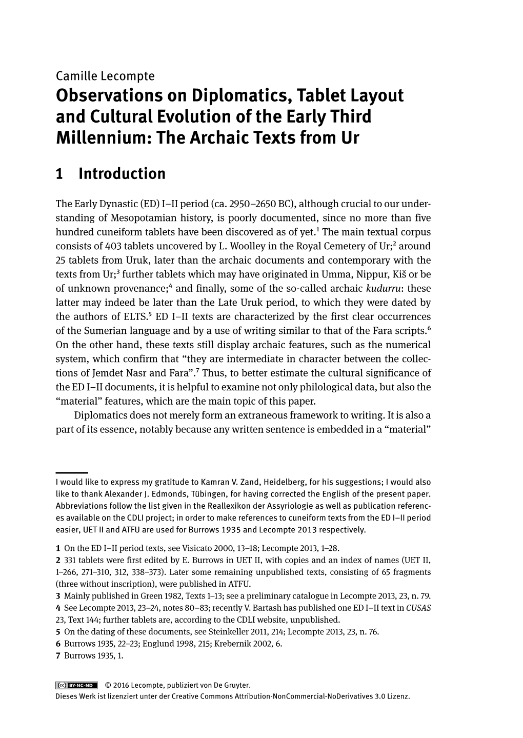 Observations on Diplomatics, Tablet Layout and Cultural Evolution of the Early Third Millennium: the Archaic Texts from Ur