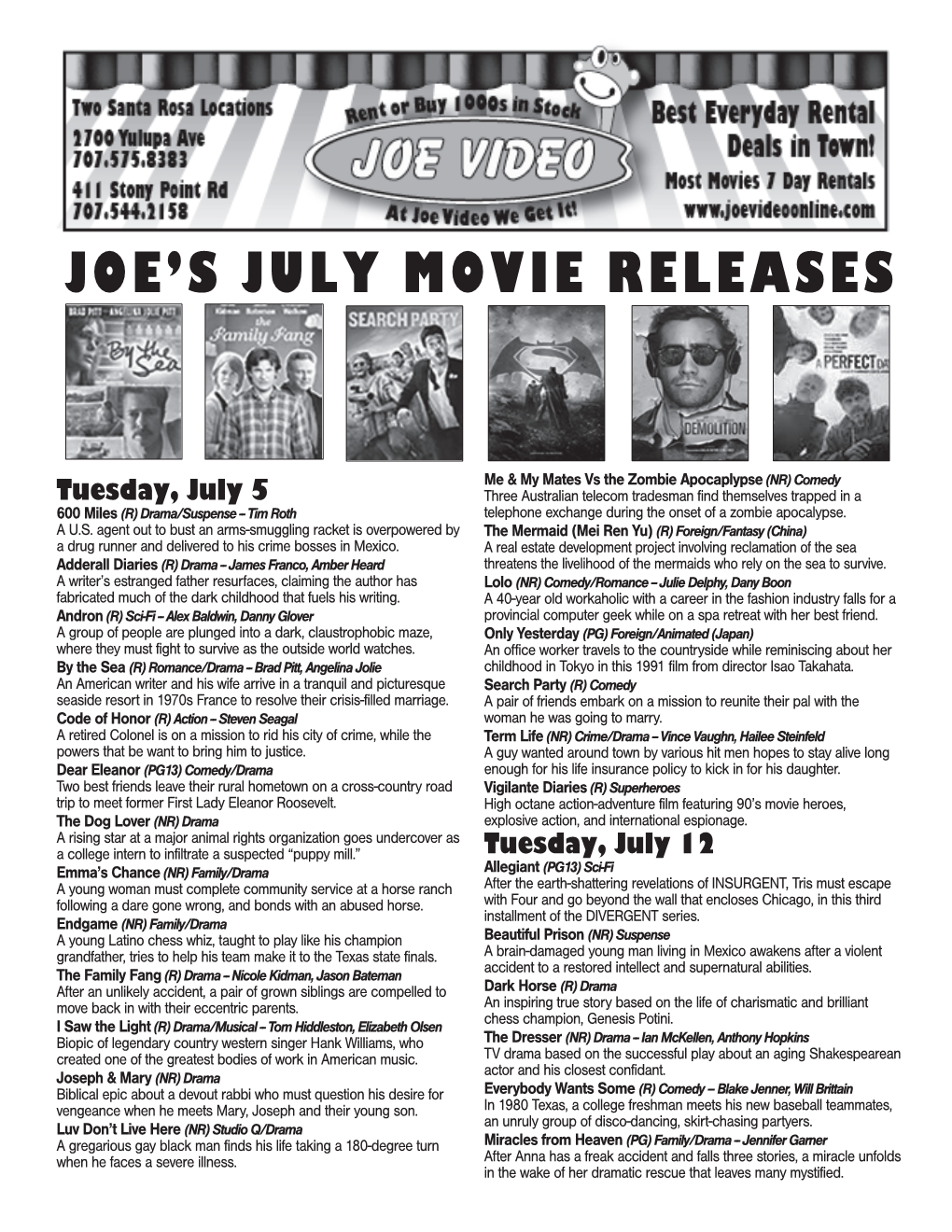 Joe's July Movie Releases